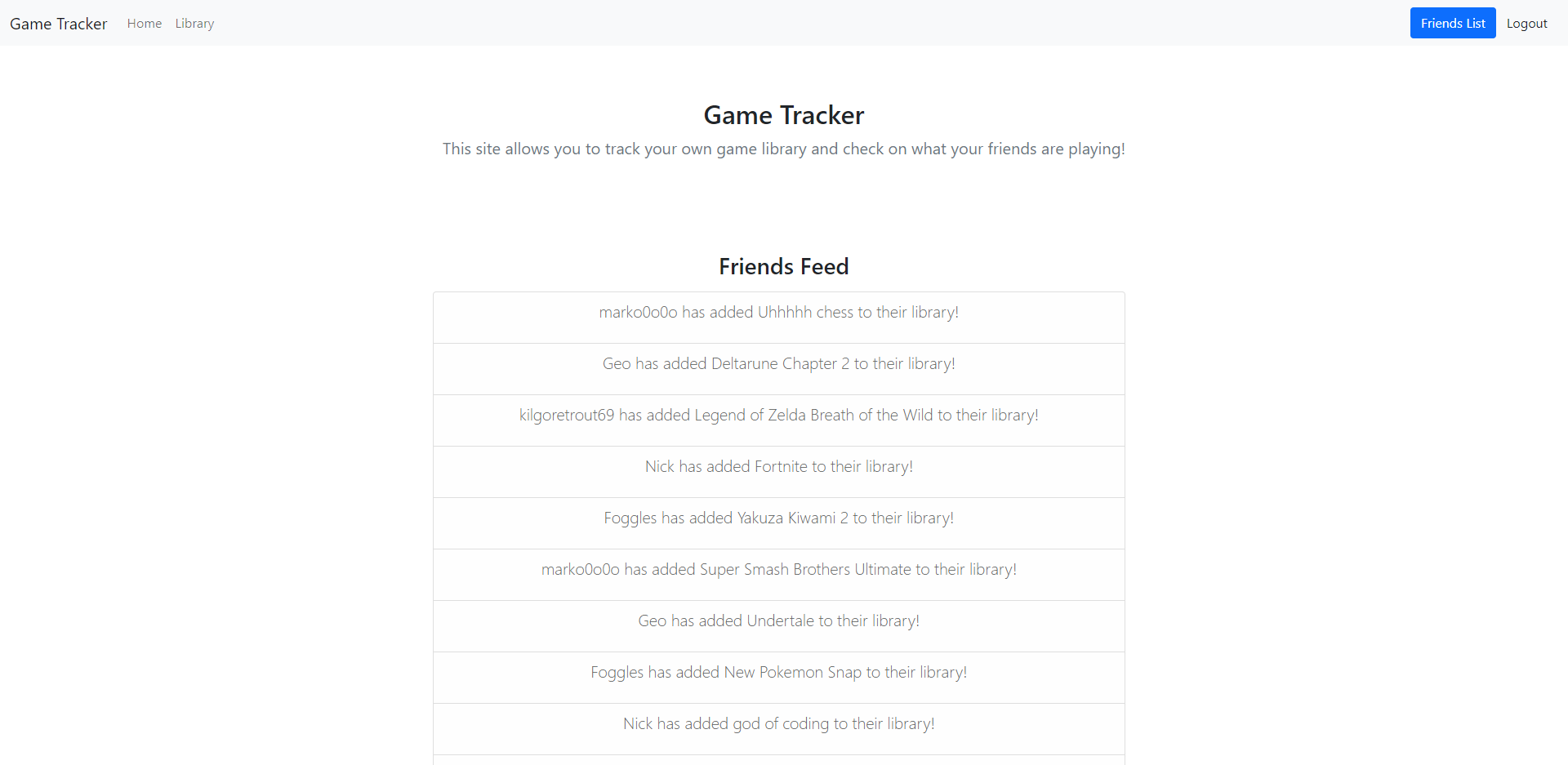 GameTracker Webpage